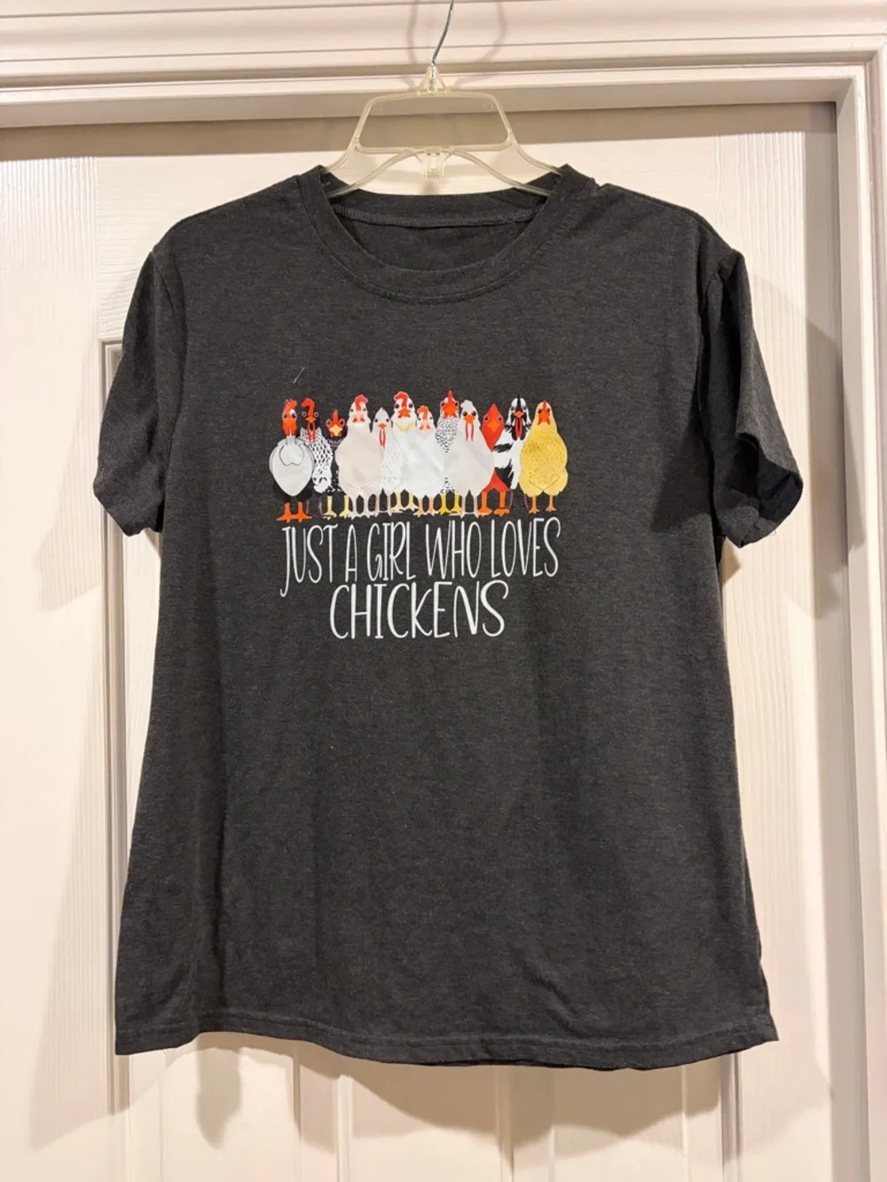 Graphic Tee "Just a Girl Who Loves Chickens" - Dark Gray size L - Picture 2 of 4